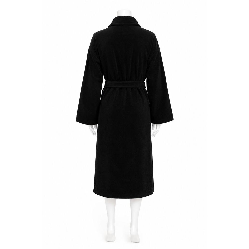 Black Bathrobe 100% Cotton Unisex Soft Spa Robe S/M Turkish Towel Belted Pockets - Picture 3 of 6